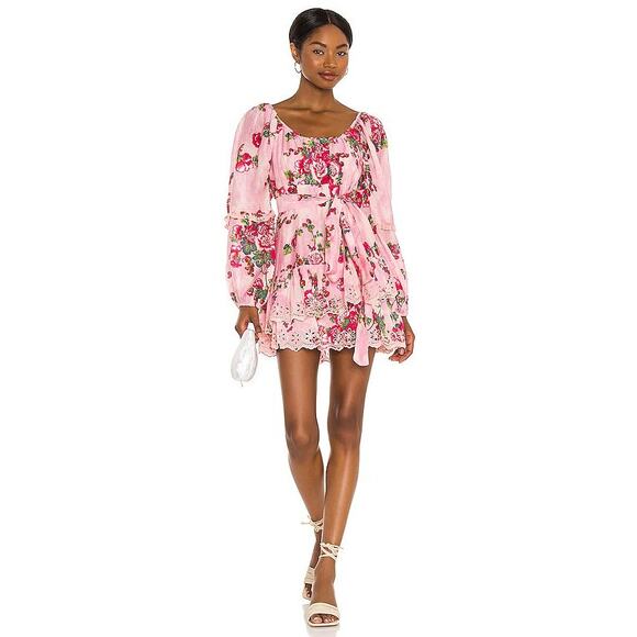 LoveShackFancy Ambrosia Pink Dress 6 Printed Broderie Anglaise Mini Dress - Picture 1 of 9